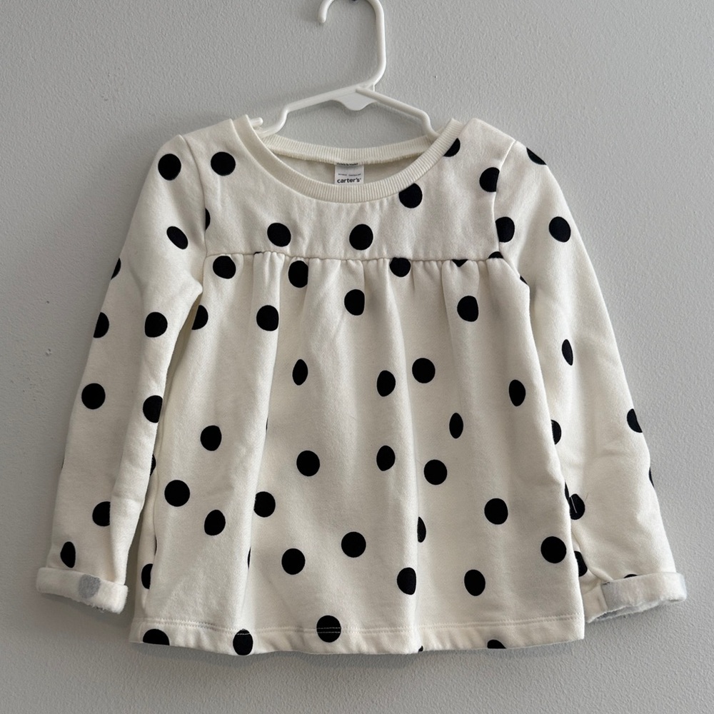 Carter's White Long Sleeve Top with Black Polka Dots